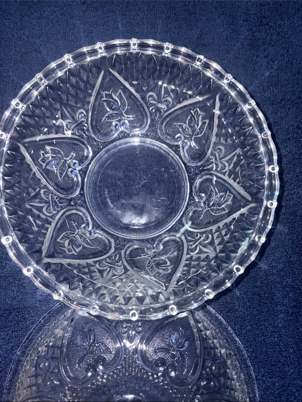 Vintage Kig Malaysia  Pressed Glass Covered Candy/Salsa Dish  with Heart Motif